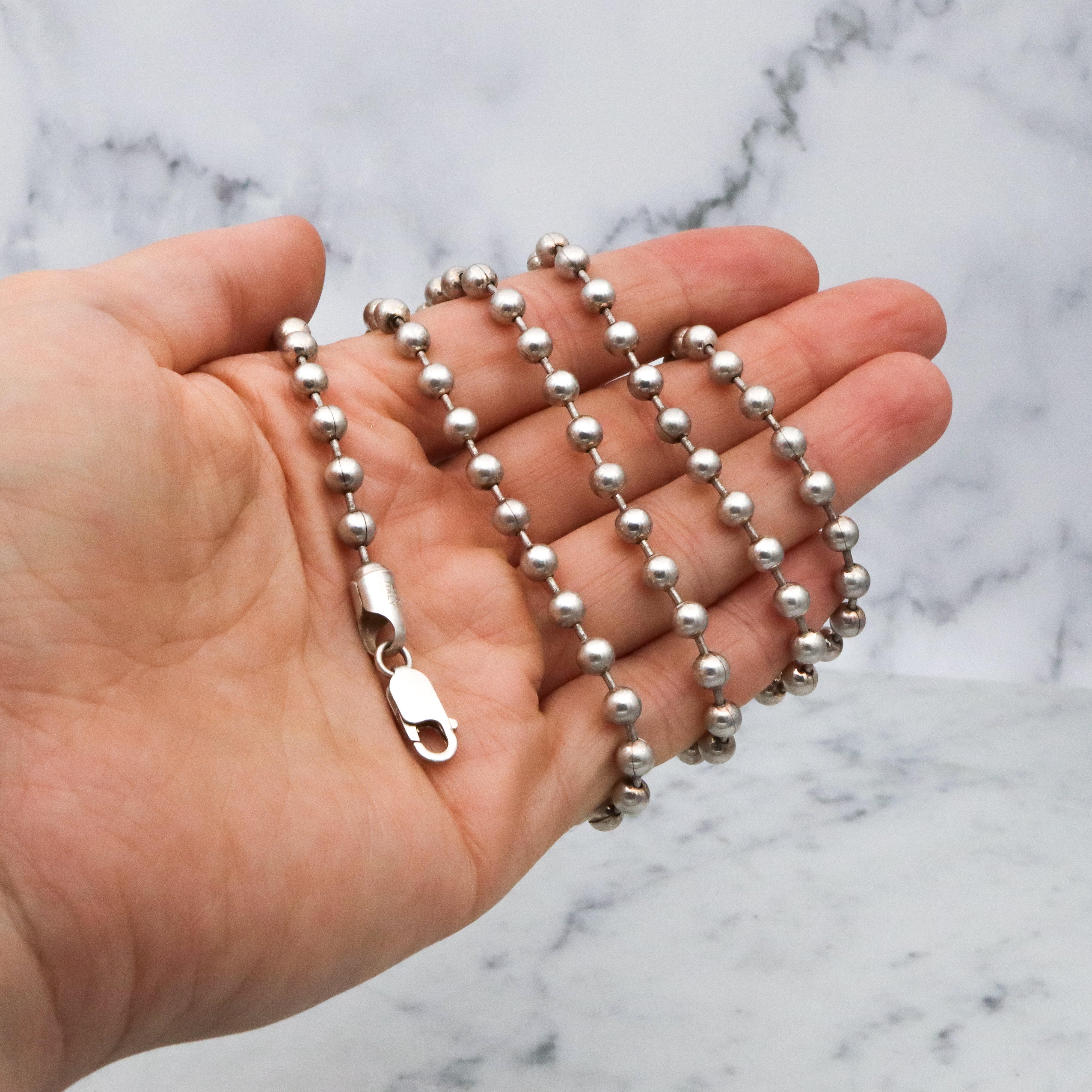 Vintage Italian sterling 5mm ball chain necklace, 32"